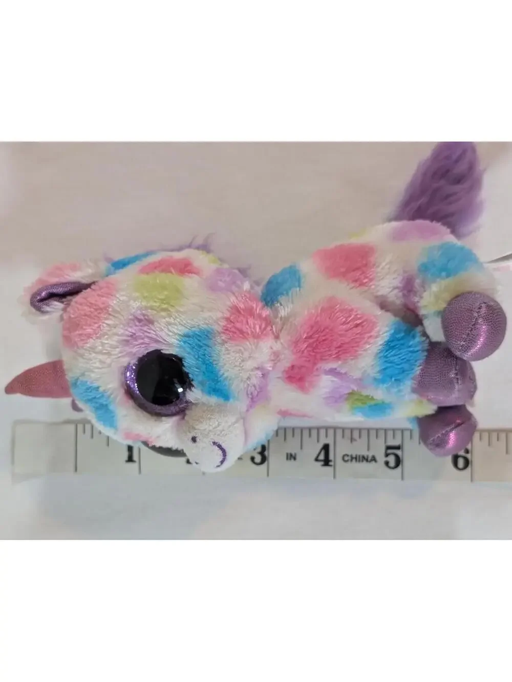 Ty Beanie Boo Plush Unicorn with Large Purple Eyes, Multicolor Spots 2014